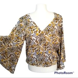 Sanctuary Bell Sleeve Wrap Blouse-Size Medium